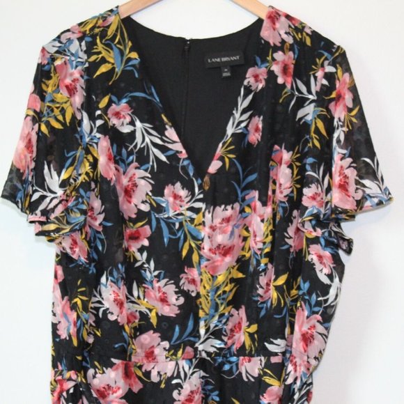 Lane Bryant Textured Floral Midi Maxi Maxi Dress Tie Belt Plus Size 26 H13023 - Picture 3 of 12